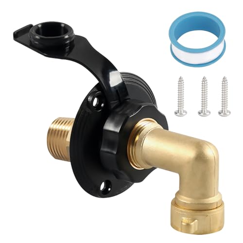 RV City Water Inlet with Check Valve RV Water Inlet Connection RV Water Fill Inlet with 3/4 NH Female to 1/2 NPT Male Ideal for RV Travel Trailers Camping and Boats in Black (with Hose Elbow)