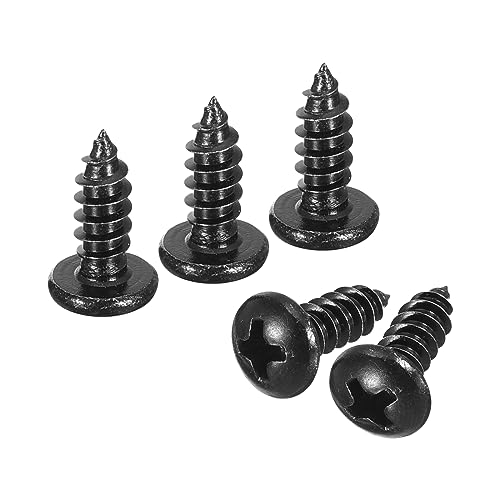 QUARKZMAN 100Pcs 4x12mm Tornillo Autorroscante de Cabeza Alomada Redonda Phillips, Tornillos Autoperforantes de Acero Inoxidable 304, Tornillo para Madera con Rosca Completa, Negro