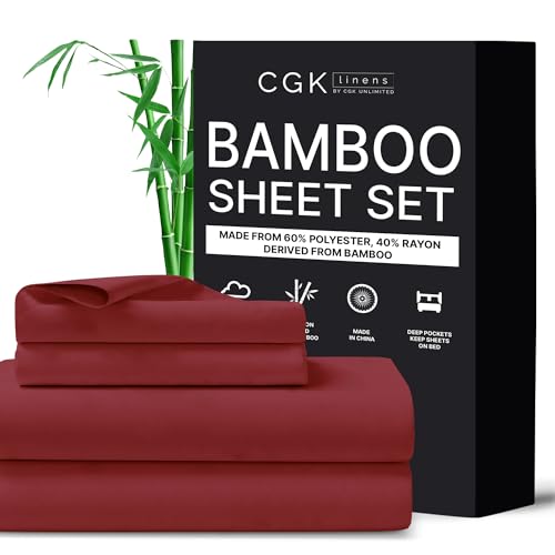 CGK Linens Twin Size Bed Sheet Set - Cooling & Breathable Bamboo Blend - 60% Polyester 40% Rayon Derived from Bamboo - Super Soft for Hot Sleepers - Deep Pocket - White