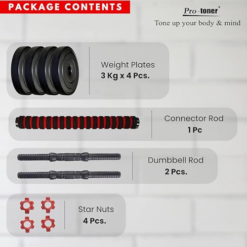 Protoner 3 in 1 3 kg Dumbbells Set Red - Image 4