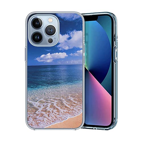 Coque iPhone 13 Pro Max intégrale en TPU souple au motif plage bleu