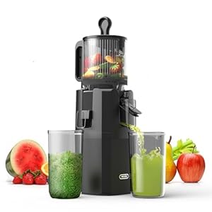 WETIE Entsafter - Slow Juicer mit 120 mm (4.7 Zoll) XXL-Einfüllschacht für ganze Früchte und Gemüse, Kaltpress-Entsafter, 99% Saftausbeute, Leicht zu Reinigen, BPA-Frei, inkl. 2 Gläsern & Rezeptbuch