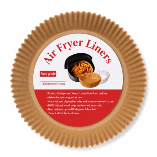 Image of Sakoraware 100 PCS Air Fryer Paper Liners 8 x 8 Inches, Disposable Non-Stick Parchment Paper for Air Fryer, Oil Proof, Food Grade Baking Paper for Roasting, Baking & Cooking (Air Liner RD)