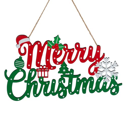 Merry Christmas Sign for Front Door Decor - 2 in 1Wooden 11.8 Inch × 6.7inch Christmas Wreath Wall Hanging or Tabletop Centerpiece for Door, Table, Fireplace