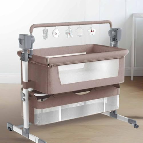 Cuna eléctrica, cuna eléctrica inteligente con Bluetooth, cuna portátil convertible y plegable con música Bluetooth, 5 velocidades de balanceo y control remoto,Khaki