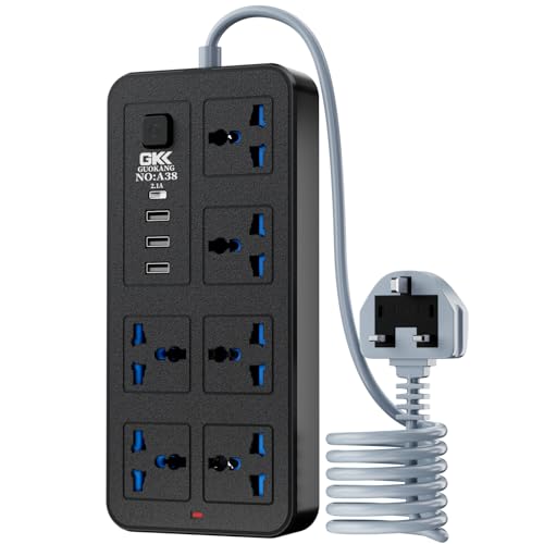 Power Strip Extension Lead with 3 USB & 1 USB-C Ports UK Plug 1.8M Heavy Duty Extension Socket 6 Way Outlets 4Usb Slots for Home Office & Gaming Setup (Black)