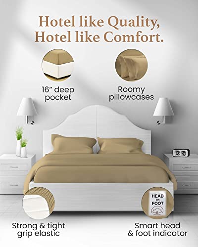 Image of Good Sleep Bedding Split King Sheets for Adjustable Bed, 5 Piece, 100% Egyptian Cotton Sheet & Pillowcase Sets, Sateen Weave, Ultra-Soft, 16 inch Deep Pocket Adjustable Bed Sheets - Taupe