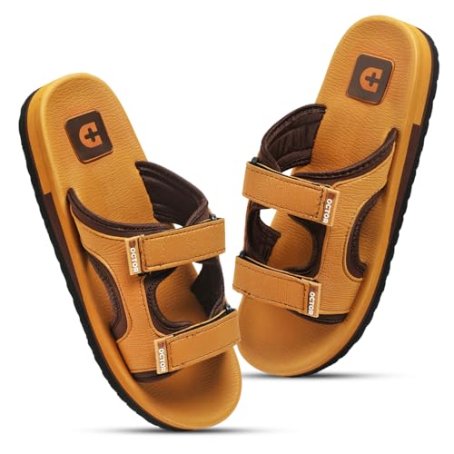 Image of DOCTOR HEALTH SUPER SOFT Men's Casual Slippers with Soft Cushioned Sole, Double Strap with Toe Loop Design, Lightweight Anti-Slip Everyday Wear Slippers for Home and Outdoor Use