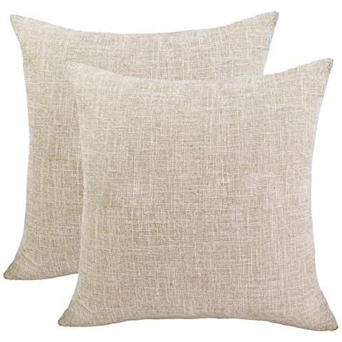 Ryoizen Pack of 2 Linen Soft Decorative Square Throw Pillow Case Cushion Covers Pillowcases Cushion Protectors for Livingroom Sofa Chair Armchair Bedroom with Invisible Zipper Beige 40x40cm Cover