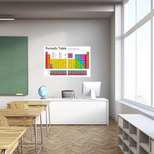 Periodic table science poster EXTRA LARGE (24x36 split) LAMINATED chart teaching white elements classroom decoration jumbo big premium educators atomic number guide 2025 up to date Young N Refined