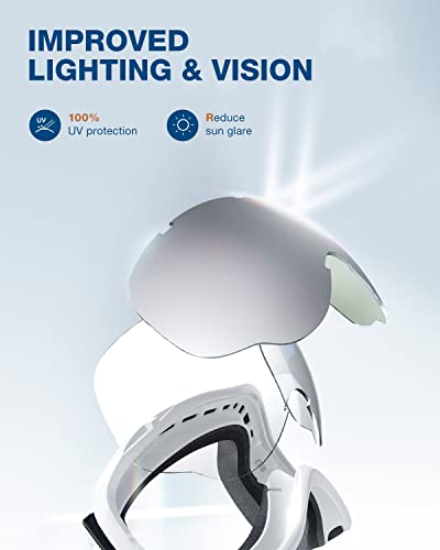 Zionor YA-EU-B1-WHITE-GREYREVOSILVER Lagopus Ski Snowboard Goggles Uv Protection Anti Fog Snow Goggles For Men Women Adult Youth Vlt 8.6% White Frame Silver Lens thumb #7