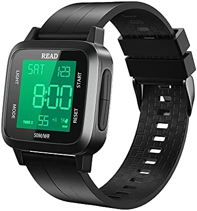 READ Digital Watch Men，Two time Zones, Soft Leather Strap, high-Definition Screen， Waterproof Digital Watch Metal Case with Alarm Clock, Stopwatch, Calendar, Countdown Function