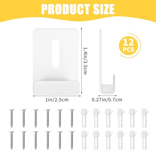 Image of 12 Pcs Metal Mirror Holder Clips Hanger Kit, Mirror Clips for Wall Mounting Holder Hanging with Screws Hooks, Frameless Mounting Hardware Heavy Duty Retainer for Tile Billboard Display(White)