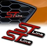 Q1-TECH, 2 PCS ST Line Emblem 3D Metal Badge Car Hood Truck Door Side Rear Trunk Emblem Sticker Decals for Universal (Red/Black)