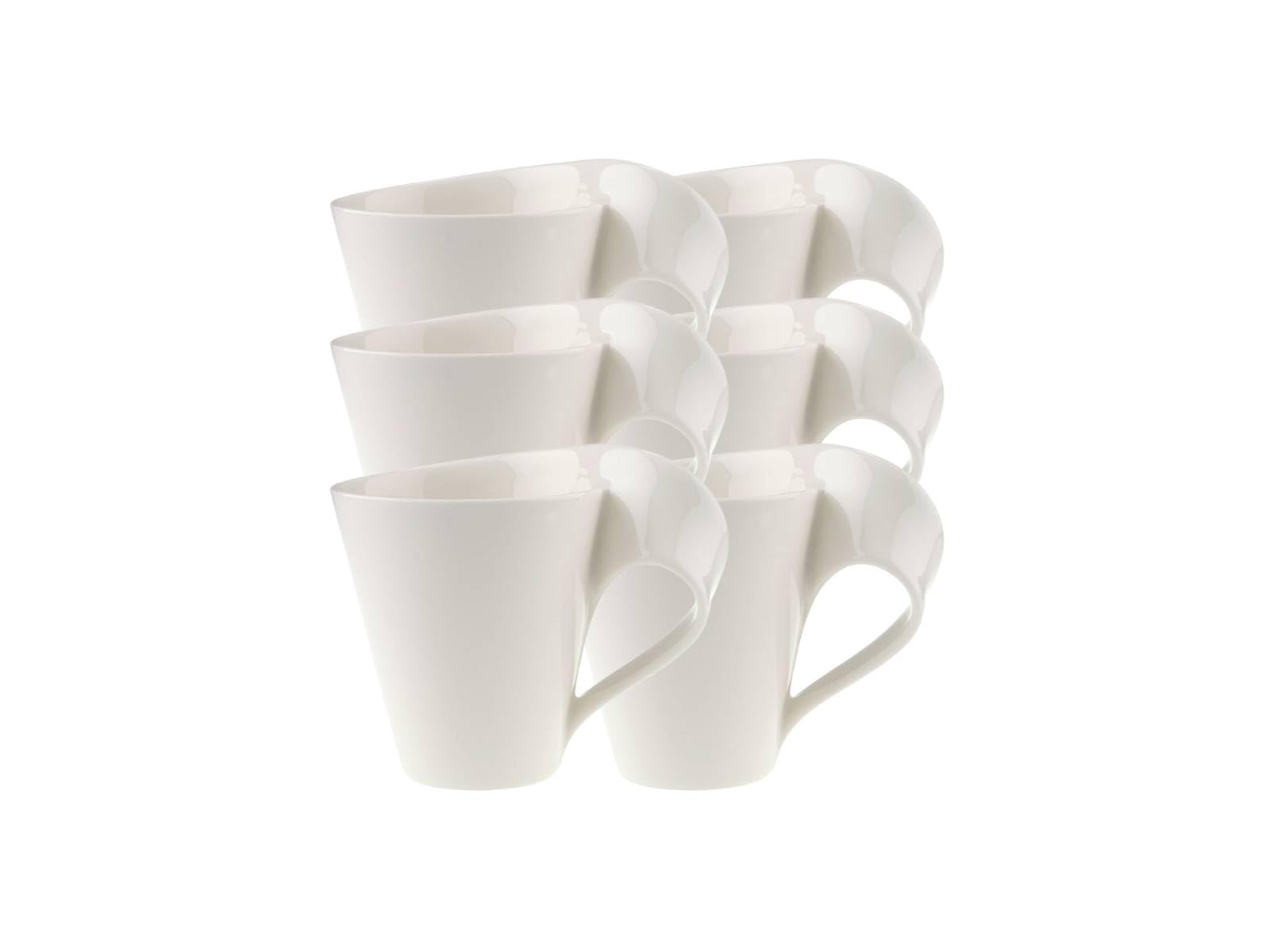 Villeroy & Boch 10-2484-9651 NewWave Moderner Kaffeebecher mit Henkel, 0,35 L, Porzellan, Weiß, 36.73 x 21.8 x 14.20 cm, 6 Einheiten