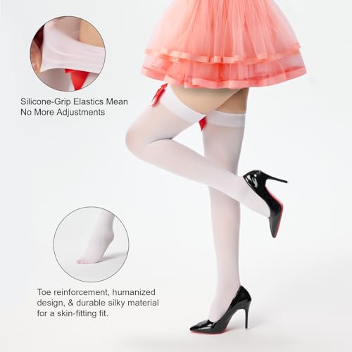 Image of Women's Satin Bows Thigh High Stockings Hold-ups Snag-Resistant Knee High Long Socks
