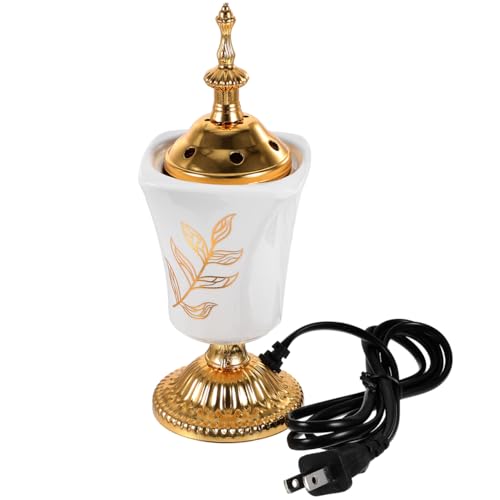 UKCOCO Electric Incense Burner with US Plug 110V, Arabian Ceramic Bakhoor Holder, Middle Eastern Style Oud Censer for Home Office Decor, Meditation and Yoga Aromatherapy, White by UKCOCO - Used condition - US$17.95