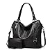 TANTOMI Handtasche Damen Elegante Vintage-Handtasche f&uuml;r Damen, gro&szlig;e Umh&auml;ngetasche aus weichem Material, inklusive Crossbody Shopper Tasche und abnehmbarem Schulterriemen, Schwarz