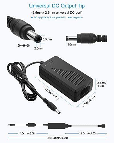 Image of ALITOVE 12V Power Supply 5A 12 Volt DC 60W Power Adapter 100~240V AC to DC 12V Converter 5amps 4A 3A Low Voltage Transformer LED Driver with 5.5 x 2.5mm 2.1mm Plug for LED Light CCTV Camera, 2pack