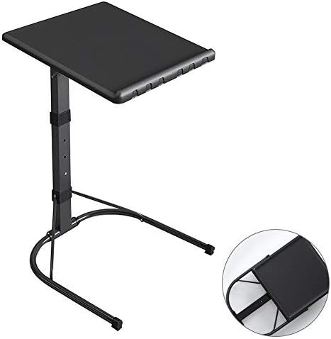 Plastic Simple Portable Folding TV Tray Table Adjustable Height Removable Sofa Bed Side/Snack/End/Console Laptop Desk (Black)