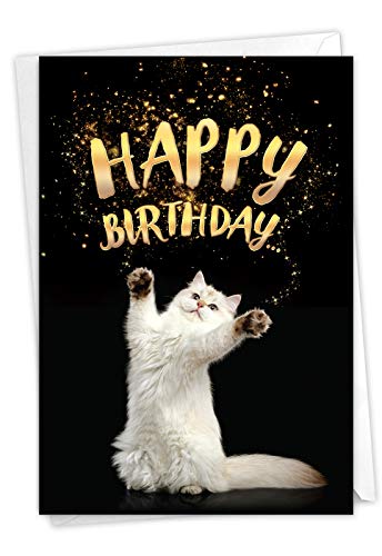 The Best Card Company - 1 Cat Birthday Greeting Card with Envelope - Cute Kitten Stationery, Bday Notecard - Cat Sent Greetings A C6112ABPG