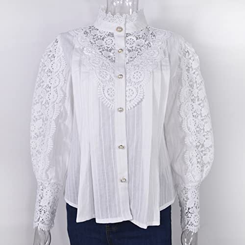 Petalum Femme Chemisier Dentelle Chic Chemise Victorien à Manche Longue Bouffante Ballon Sexy Chemisier Gothique Lolita Lace Ajouré Top Blouse Renaissance Elégant Ample Vintage – vue 6