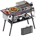 OOX Portable Grill Table with Double-Shelf for Outdoor Prep,Folding Grill Stand Fits Blackstone Griddle 17 Inch 22 Inch, Tabletop Propane Gas Grill, Camping BBQ Cooking, Stainless Steel, Black