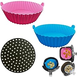 [Pack 3 piezas] 2 Molde Silicona Freidora de Aire + 1 alfombrilla Silicona para Freidora Sin Aceite (21-24 cm), accesorios air fryer (5.5L-6.4L) Compatible Cecotec, Cosori, Princess y otros