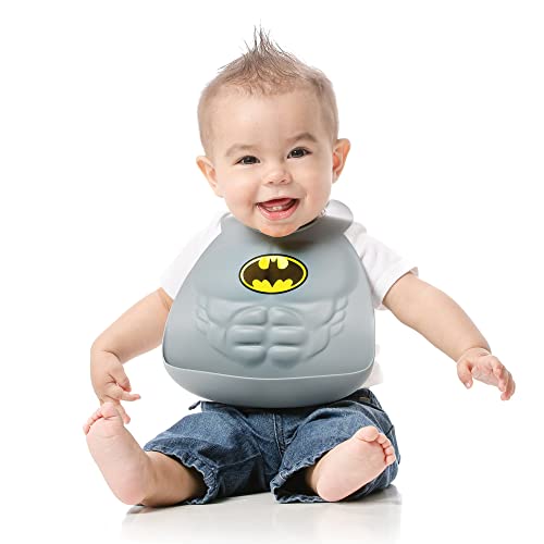 Bumkins Silicone Toddler Bib, DC Comics Baby, Waterproof, Wipe Clean, Stain and Odor Resistant, 6-24 Months, Batman, 8.5 x 1.5 x 7"4