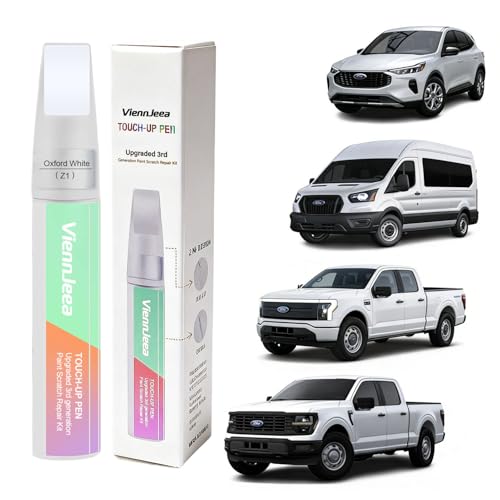 ViennJeea Car Touch Up Paint for Ford (Oxford White(Z1)) 3rd generation Car Paint Scratch Repair Kit Pen tip and brush 2-in-1 Scratch Repair With 2 Disposable Micro Applicators and 4 Repair Papers
