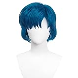FIOCO コスプレウィッグ 水野亜美 ブルー ボブ ショート かつら 耐熱 コスプレ用 変装用 日常 仮装 演劇 wig ハロウィン クリスマス 学園祭 パーティー