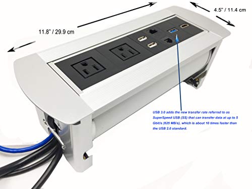 Pwr Plug Connectivity Box Power Hub Module Conference Table in-Desk Media Center 3-USB