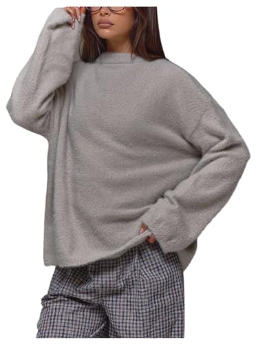 RoseSeek Women's Oversized Sweaters Crew Neck Long Sleeve Jumper Fuzzy