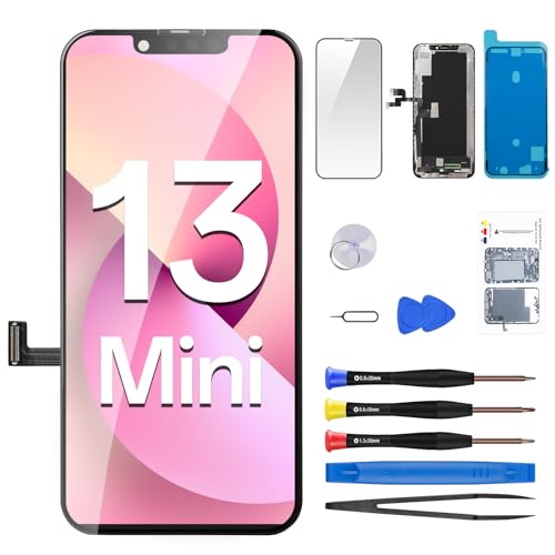 DGSCSMY Screen Replacement for iPhone 13 MiNi 5.4 LCD Display Digitizer 3D Touch Waterproof Adhesive Sticker Magnetic Screw Mat Full Assembly Repair Fix Tools Kit A2628 A2481 A2626 A2629 A2630