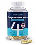Oméga 3 EPA et DHA Gélules 1334mg Haute Concentration – pour Cœur et Cerveau – Sans Goût de Poisson et Facile à Avaler – 668mg EPA, 500mg DHA – 80% rTG – Huile de Poisson – Cure 2 Mois – 4 HIM & HER