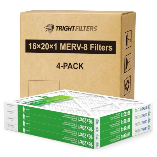 Image of TRIGHTFILTERS 16x20x1 Air Filter 4 Pack, MERV 8 Pleated HVAC Furnace Filter