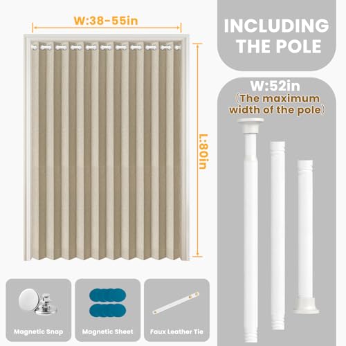 Image of AJAZZ Blackout Accordion Door with Curtain Rods 39-52 in Length, Invisible Folding Accordion Doors Interior Magnetic Door Curtain for Bedroom Doorway Curtain Set, 1 Panel, W55 x L80 in, Cream Yellow
