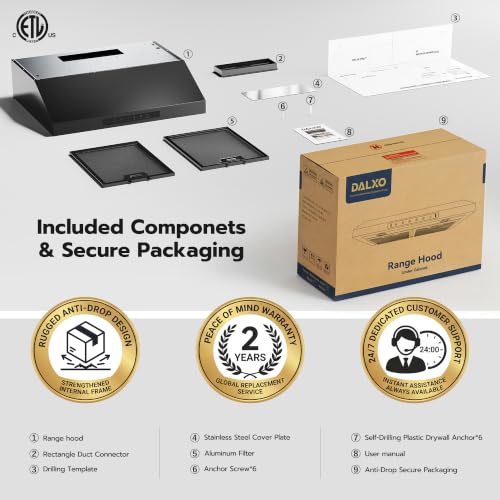 Image of 30 Inch Under Cabinet Range Hood, 1200 CFM Ducted Kitchen Vent Hood with 3 Speed Gesture Sensing & Touch Control, Stainless Steel Stove Exhaust Hood with 2 LED Lights Black