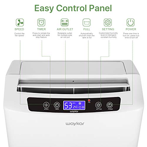 Waykar 40 Pint Dehumidifier for Home Basements Bedroom with Drain Hose and Intelligent Humidity Control, Continuously Removes 5 Gallons of Moisture/Day in Spaces up to 2000 Sq. Ft,New Version
