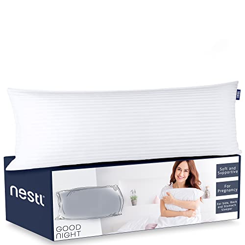 Image of Nestl Body Pillow for Adults - Long Pillow for Bed -Down Alternative Pregnancy Pillow - 100% Cotton Pillow with Polyester Fiber Filling - Soft Pillow for Side Sleeper - 20 x 54 Inches
