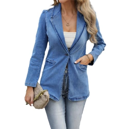 Womens Denim Jacket Casual Cropped Jean Jacket Fall Outfits shackets Oversized Trendy Tops Blazer (US Alpha Large Regular Regular Blue)