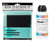 Ranger Ink Rub It Scrub it Pad and One 2 oz Bottle of Archival Ink Cleaner, Bundle of 2 Items