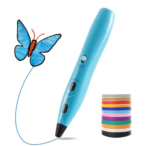 LIHUACHEN RPC200B Juego de bolígrafo 3D, incluye filamento de plástico PLA de 12 colores, compatible con filamento PLA, Pluma 3D apto 14 años o más o adultos. (azul)
