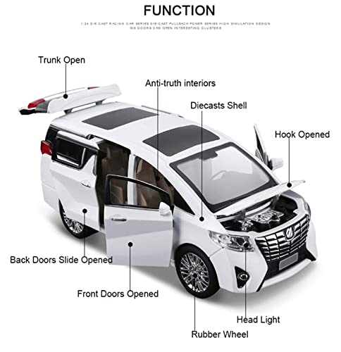 Image of 1:32 Toyota Alphard Vehicle Toy Alloy Die Cast Metal Car Model Diecast Metal Car with Light Sound Openable Door Pullback Toy Car for Kids. (Red)
