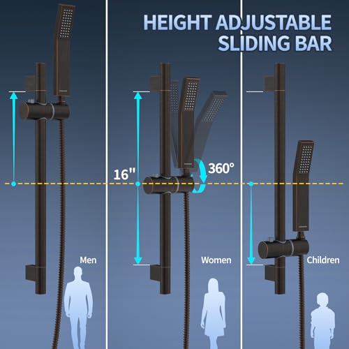 Image of SR SUN RISE 12 Inch Square Shower System with Slide Bar,Oil Rubbed Bronze
