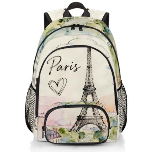 PATTERNFUL School Backpack for Men Women, Laptop Backpack Bookbag for Kids Students College Business Travel with Chest Strap 16.7 Inch(Eiffel Tower)