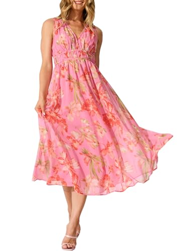 womens summer sleeveless v neck boho long dress floral print midi sundress