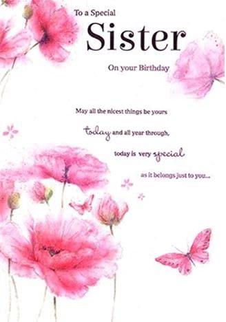 ICG Artistic Special Sister Birthday Card - Pretty Pink Poppies and Butterflies - Foil and Flitter Finish - for Her