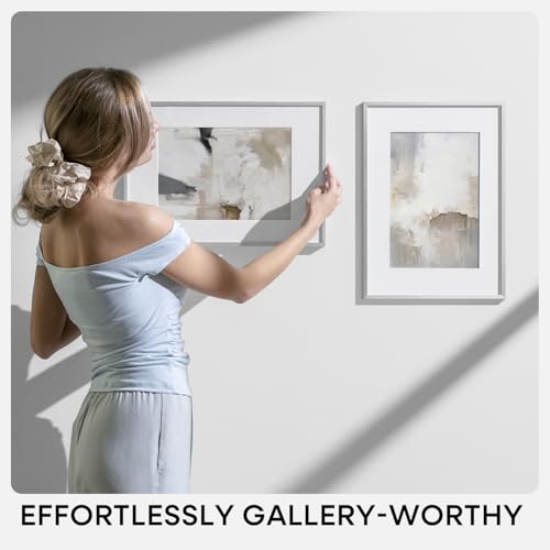 Image of Homeforia 18x24 Poster Frame Silver, High End Metal 18 x 24 Picture Frames with Mat 16 x 20 for Photo, 18x24 Silver Frame Matted to 16x20 Print, 24x18 Hanging Frame, Tempered Glass, Wall Kit, Set of 1