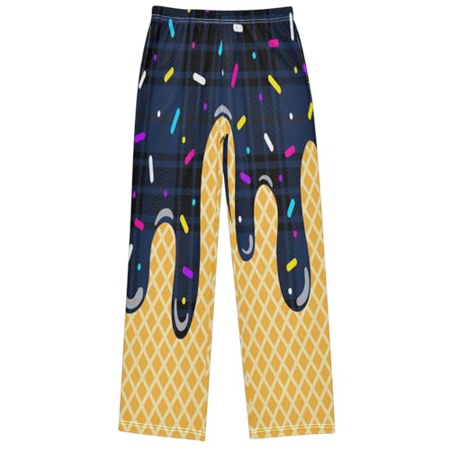 Boy's Pants Navy Checker Ice Cream Jogger Pants Elastic Waist Long Bottoms Trousers with Pockets 6-14 Years